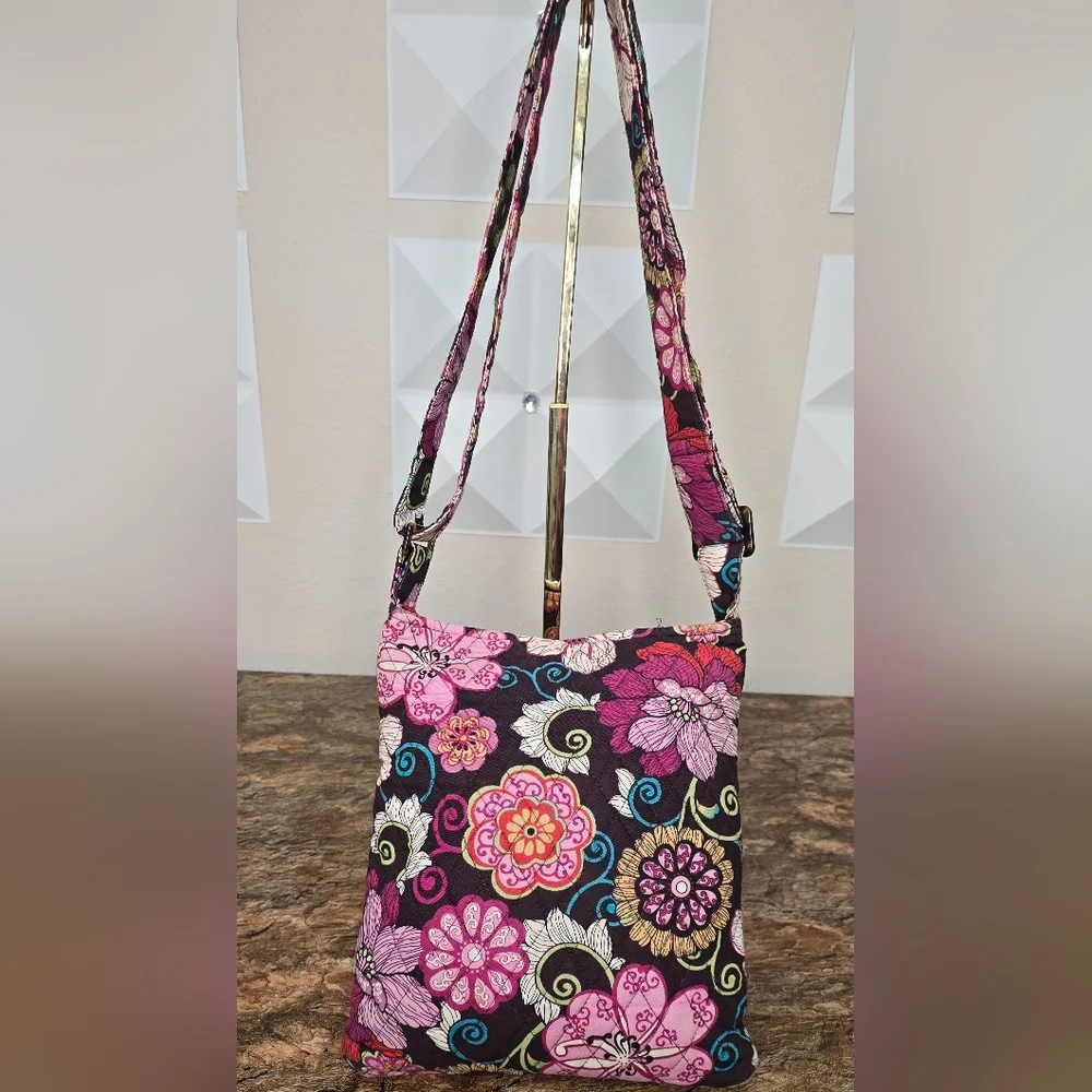 Vera Bradley Floral Quilted Hipster Crossbody Bag Brown Pink Shoulder Purse